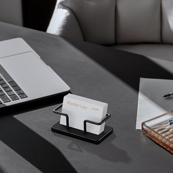 NIUBEE Acrylic Business Card Holder: Metal Business Card Display Stand for Desk - Frosted Gift Card Organizer for Office, Reception, Desktop (Black) - 2pack-DeskLoop Office