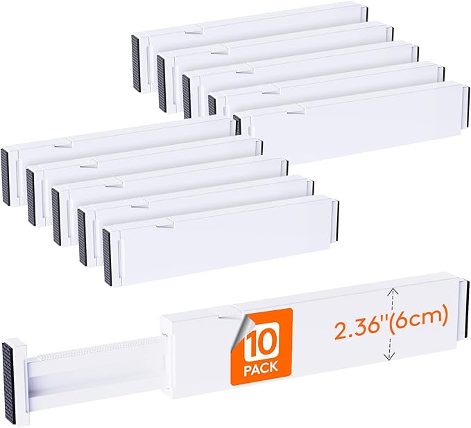 Lifewit 10 Pack Kitchen Drawer Dividers 2.36" High, 11"-17" Adjustable Drawer Organizer for Utensils/Clothes/Makeup, Plastic Expandable Separators in Dresser/Bedroom/Bathroom/Office Storage-DeskLoop Office