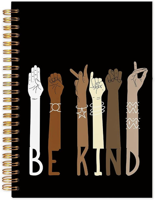 SNNDER Inspirational Diversity Multicultural Notebook Journal, Be Kind American Sign Language ASL Journal, Back to School Gifts, African American Gifts Hardcover Spiral Notebooks 5.5x8.3 Inch-DeskLoop Office