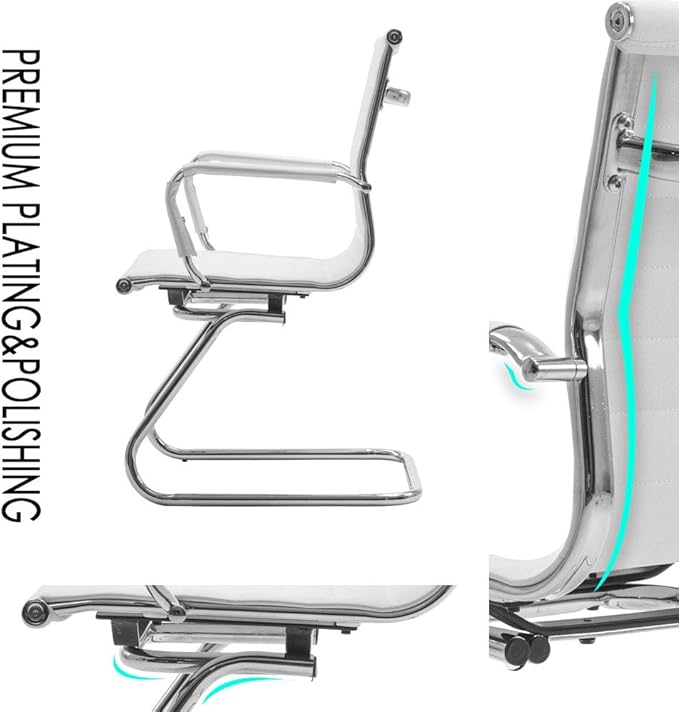 Reception Chairs Leather Conference Chairs No Wheels Back Support Heavy Duty Office Guest Chair, Set of 2 (White)-DeskLoop Office