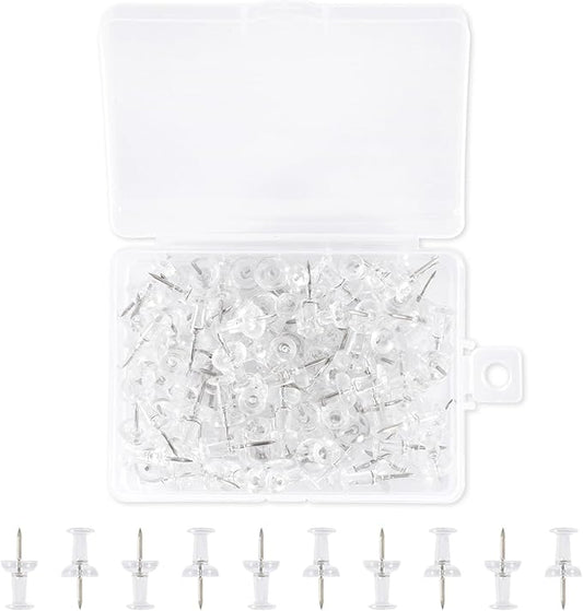 120Pcs Push Pins for Bulletin Board, Thumb Tacks for Cork Board, Clear Plastic Head, Steel Tip, Thumbtacks for Wall Poster Photo Maps Pictures Office Home Decor-DeskLoop Office