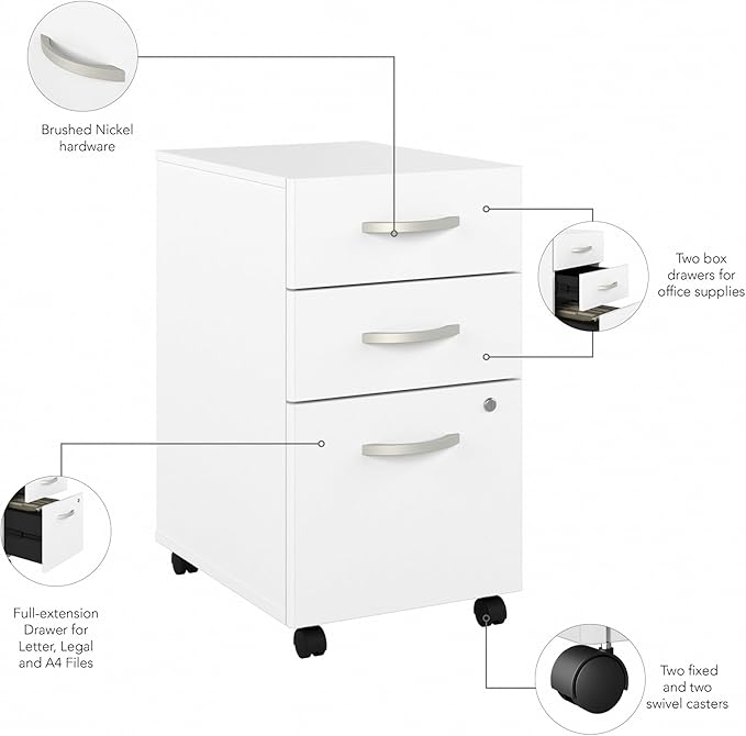 Bush Business Furniture Studio C 3 Drawer Mobile File Cabinet in White-DeskLoop Office