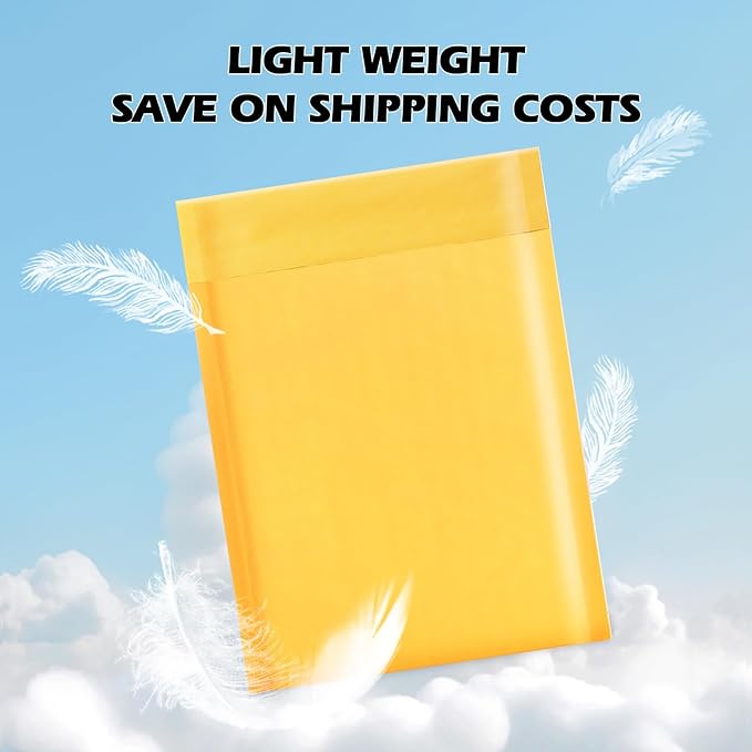 52Pack Yellow 8.5x12in Kraft Bubble Mailers Small Business Mailing Packages Self-Sealing Paper Envelopes, Mailer Shipping Padded Envelopes with Strong Adhesion for Jewelry Makeup Supplies
