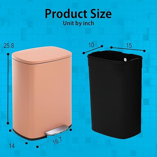 PayLessHere 13 Gallon (50L) Trash Can Kitchen Stainless Steel Trash Can Trash Can with Lid Removable Inner Bucket Foot Pedal Soft Close for Office Home Kitchen Garbage Can Trash Bin-DeskLoop Office