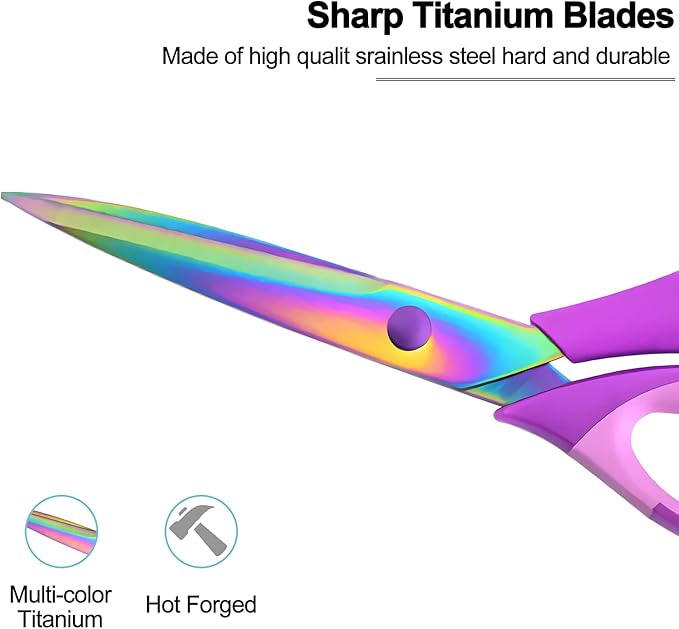 Craft Scissors Set of 3 Pack, All Purpose Sharp Titanium Blades Shears, Comfort Grip Handle, Multipurpose Fabric Scissors Tool Great for Adults, Office, Sewing, School and Home Supplies, Purple-DeskLoop Office