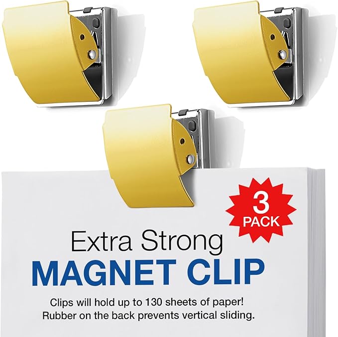 Plus Extra Strong Magnetic Clips, Large Yellow, 3-Pack-DeskLoop Office
