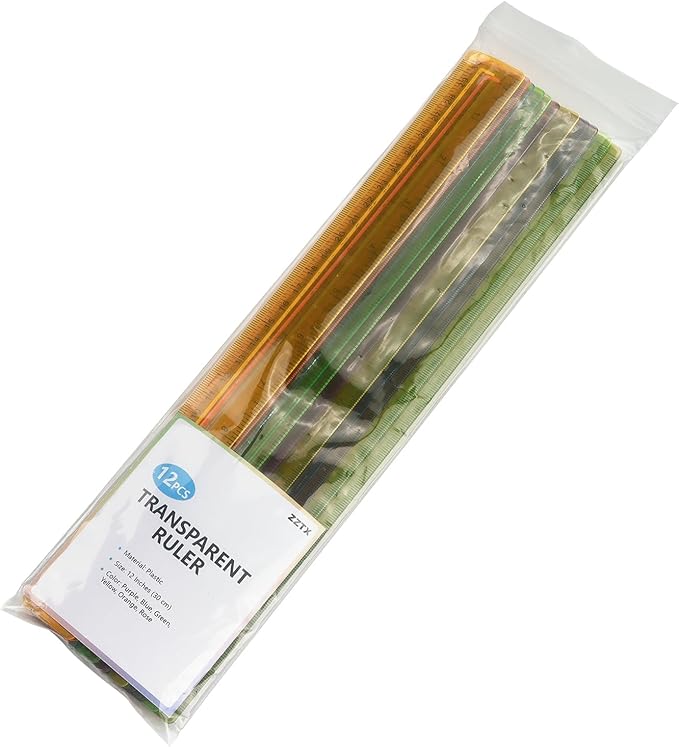 ZZTX 12 Pack Color Transparent Ruler Plastic Rulers 12 Inch, Metric Bulk Rulers with Inches and Centimeters, Kids Ruler for School, Home, Office-DeskLoop Office