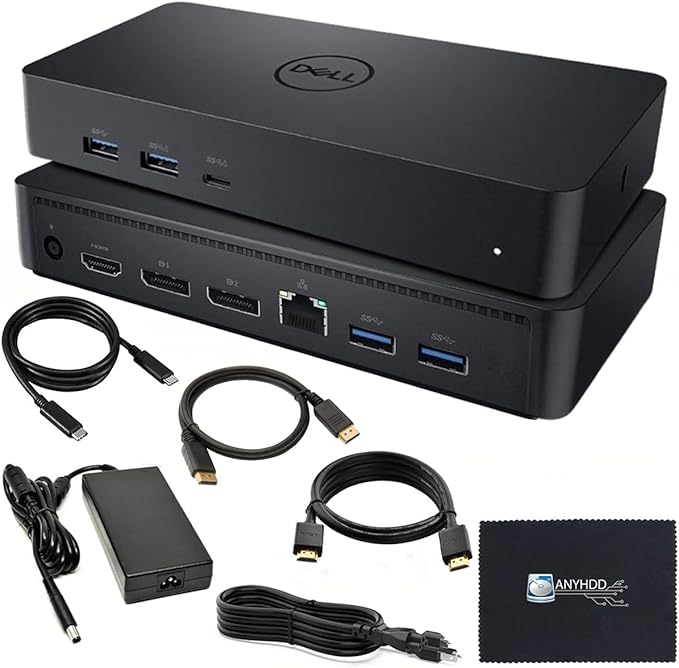 Dell D6000S Universal Dock Bundle with 130W Power Adapter – USB-C, Dual DisplayPort with 4K HDMI Cable + 4K DisplayPort Cable + USB-C Cable + Microfiber Cloth - Supports 4K Display (Renewed)-DeskLoop Office