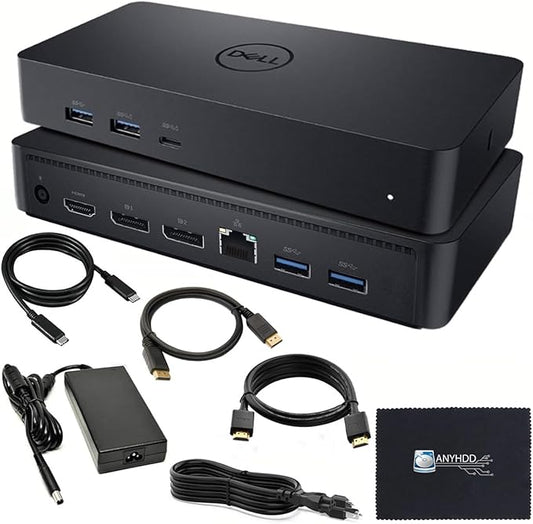 Dell D6000S Universal Dock Bundle with 130W Power Adapter – USB-C, Dual DisplayPort with 4K HDMI Cable + 4K DisplayPort Cable + USB-C Cable + Microfiber Cloth - Supports 4K Display (Renewed)-DeskLoop Office