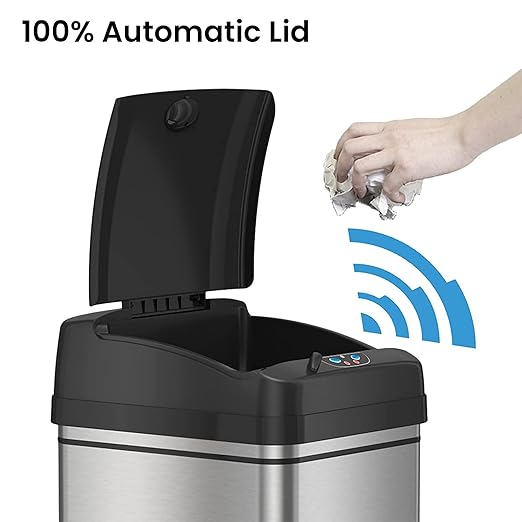iTouchless 13 Gallon Dog Proof Trash Can with Odor Filter, Motion Sensor Stainless Steel Kitchen Trashcan Garbage Bin for Home Office Work Bedroom Living Room Garage Large Capacity Slim Wastebasket-DeskLoop Office