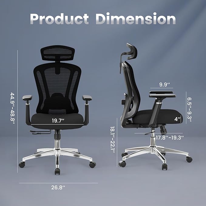 Farini Office Chair Ergonomic Desk Chair, High Back Computer Chair with Wheels, Home Sutdy Chair for Heavy People, Office Chair Adjustable Seat Depth, 3D Armrests and Adjustable Headrest, Black-DeskLoop Office