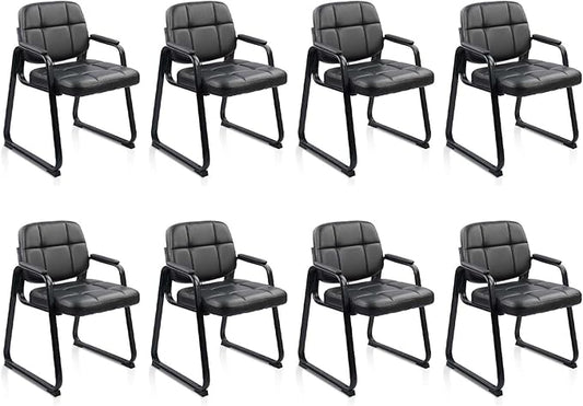 CLATINA Waiting Room Guest Chair with Bonded Leather Padded Arm Rest for Office Reception and Conference Desk Black with Sled Base 8 Pack-DeskLoop Office