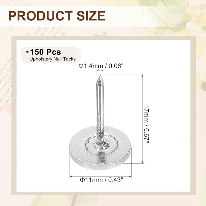 uxcell 150Pcs Upholstery Tacks, 11mmx17mm Flat Head Thumb Tack Decorative Furniture Nails Push Pins for Furniture Sofa Headboards, White-DeskLoop Office