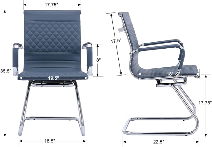 Office Guest Chairs Reception Chairs Waiting Room Chairs Set of 8 Conference Room Chair with Mid Back, Modern PU Leather Desk Chairs, Navy-DeskLoop Office