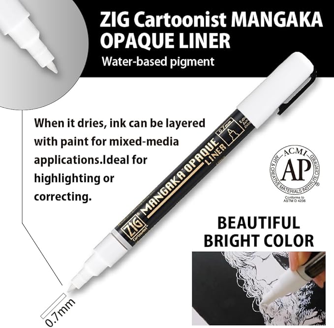 Kuretake Zig Inktober pen set, for Illustration, Manga Drawing, Lettering and Calligraphy, Professional Artist, Made in Japan (White(3pcs.))-DeskLoop Office