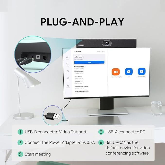 Yealink UVC34 4K Conference Room Camera System 10 Microphone 8 MP All-in-One Video Conferencing System AI Auto Framing 120° Field of View Microsoft Teams Certified Webcam Zoom Rooms USB-A-DeskLoop Office