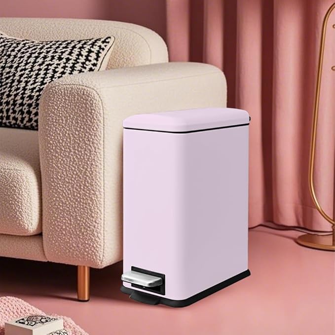 8 Gallon Step On Trash Can with Soft-Close Lid, Stainless Steel Garbage Can Fingerprint Resistant with Removal Inner Bucket, Modern Pink Trash Can for Home, Kitchen, Laundry Room, Office, Bathroom-DeskLoop Office