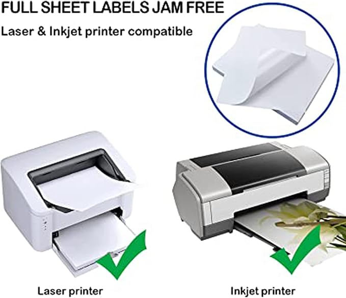 RBHK Sticker Paper, 8.5" x 11" Full Sheet Label Stickers Paper for Laser & Inkjet Printers (500 Sheets, 500 Labels)-DeskLoop Office