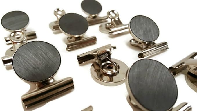 Mini Silver Refrigerator Magnet Hook Clips for Holding Photographs, Holding Business Cards, Office Organizing, Memo Note Clips (12)-DeskLoop Office