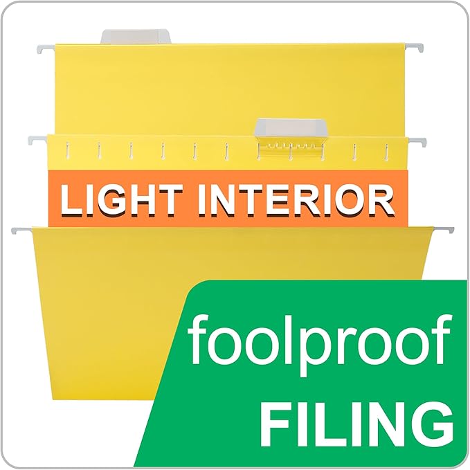 50 Packs Hanging File Folders,Yellow Letter Size File Folder,Designed for Bulky Files,Filing Cabinet,1/5 Adjustable Tabs for Office,School,Home-DeskLoop Office