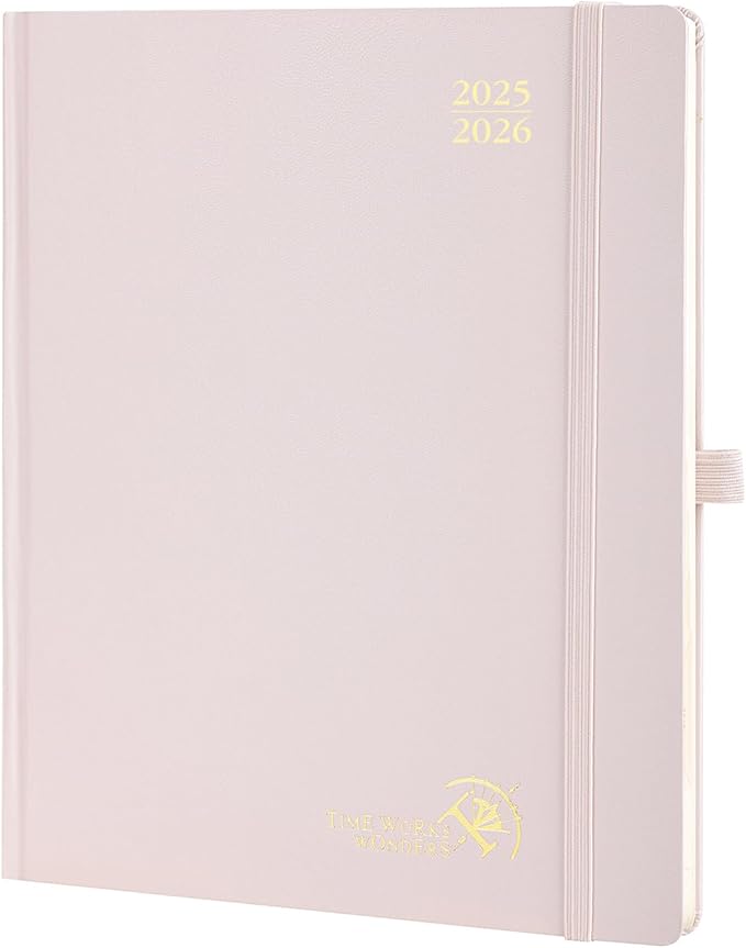 POPRUN Planner 2025-2026, (Large 8.5'' x 10.5'' Hard Cover) Academic Calendar (July 25-June 26) Daily Weekly and Monthly Appointment Book with Hourly Time Slots, Monthly Tabs, 100 GSM - Light Pink-DeskLoop Office