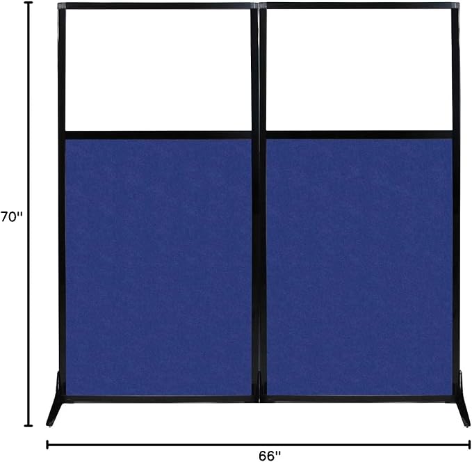 Versare Office Workstation Screen | Portable Wall Divider | Modern Cubicle | Freestanding Privacy Screen | Flexible Work Space | 2 Panels | 66" Wide x 70" Tall Blue SoundSorb Panels with Window-DeskLoop Office