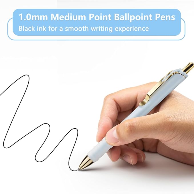 1.0mm Ballpoint Pens Retractable Cute Black Ink Pens with Silicone Grip Smooth Writing Suitable for Office, Note-taking (18 pcs)-DeskLoop Office