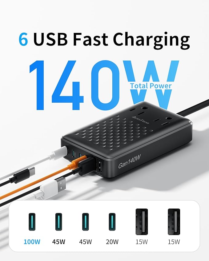 Charging Station 140W USB C Charger Block, Upgraded GaN III 8-in-1 Fast Charging Station Hub,PD 100W Laptop Charger Adapter Compatible with Compatible with MacBook Air/Pro,iPhone16/15,Galaxy S24 etc-DeskLoop Office