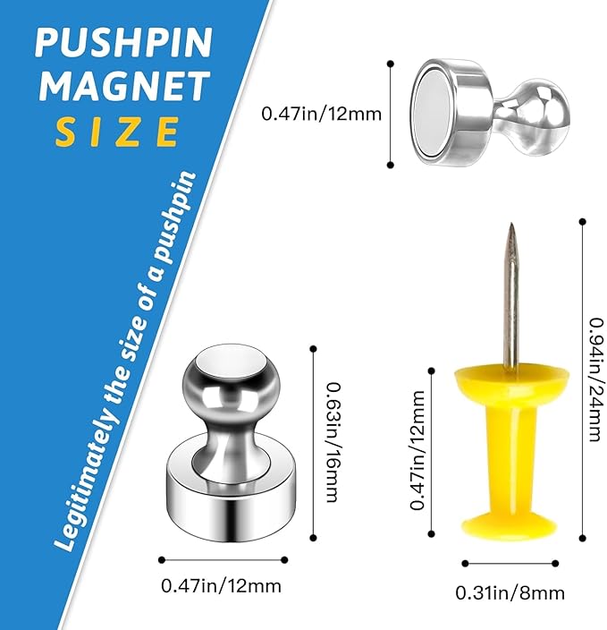 50Pack Magnets for Whiteboard,Strong Silver Refrigerator Magnets,Fridge Magnet,Map Magnets,Small Push Pin Magnet for Whiteboard,Fridge,Office,Classroom-DeskLoop Office