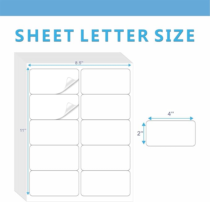 Premium 10 UP 2" x 4" Shipping Labels, 1000 Mailing Labels for Envelopes, Laser/Ink Jet Printer Compatible, White Paper Printable Stickers-DeskLoop Office