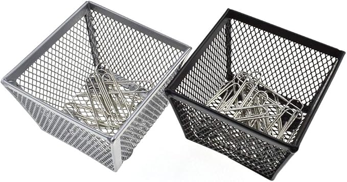 HAHIYO Stackable Paper Clip Mesh Holder Cup 2.2" Height 4 Pack Sturdy Paperclip Holder Container for Desk Drawer Organizer Collection for Home Office School Black Silver Soft Foam Feet No Sharp Edges-DeskLoop Office