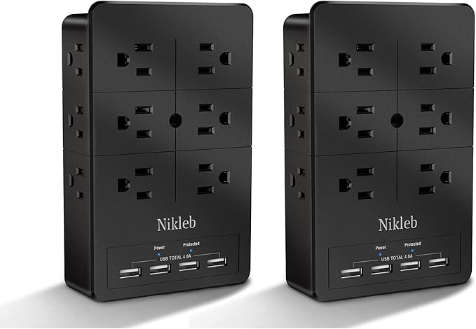 Surge Protector Nikleb, Wall Outlet with 4 USB Ports 5V 4.8A Total, 12 Multi Outlet Extender, Multiple USB Plug Adapter Wall Mount, Phone Chargier Organizer with Phone Holder, Heavy Duty-DeskLoop Office