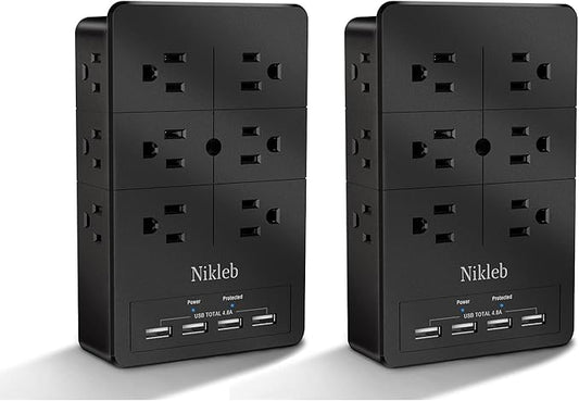 Surge Protector Nikleb, Wall Outlet with 4 USB Ports 5V 4.8A Total, 12 Multi Outlet Extender, Multiple USB Plug Adapter Wall Mount, Phone Chargier Organizer with Phone Holder, Heavy Duty-DeskLoop Office