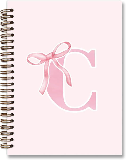 Coquette Trendy Preppy Pink Bow Spiral Notebook,Initial C Journal Personalized Teen Girl Gifts,Monogrammed Gifts for Women Teen Girl,College Ruled Hardcover Spiral Notebook 5.5 x 8.3-DeskLoop Office