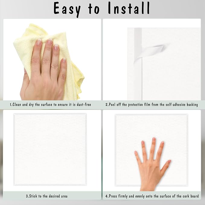 Large Cork Board 36" x 24", 6 Pack Felt Wall Tiles with Colored Pushpins, Bulletin Board with Removable Self-Adhesive Strips, Pin Board Cork Boards for Walls Office Home-White-DeskLoop Office