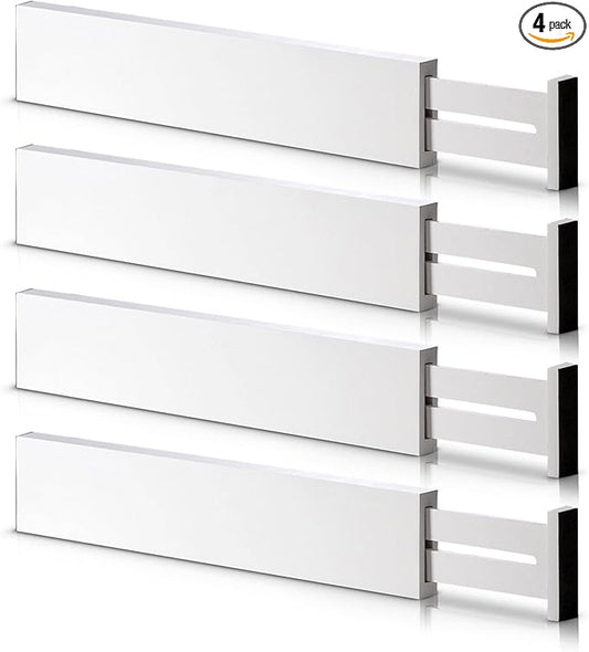 4 Pack Bamboo Drawer Dividers, Adjustable Length from 12 Inch to 17 Inch, Expandable Kitchen Drawer Organizer, Drawer Organization Separators for Clothes, Kitchen, Bedroom, Dresser, Office (White)-DeskLoop Office