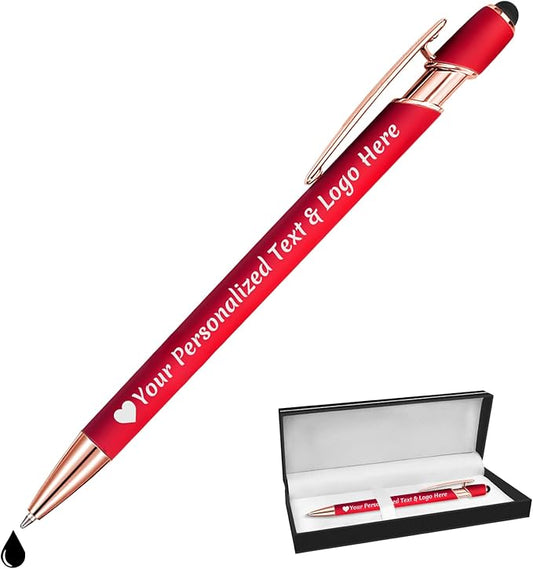 STREADVE Personalized Custom Pens Engraved Writing Pen with Name Logo, Customized Promotional Items Stylus Pen Gifts for Women Realtor Reunion Wedding Business, Red-DeskLoop Office