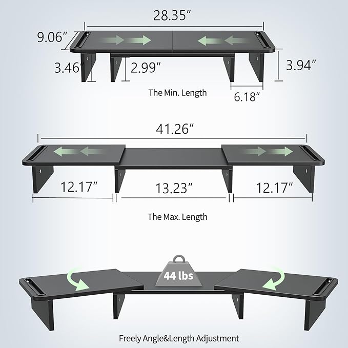 Zimilar Dual Monitor Stand Riser, Monitor Stand with Adjustable Length and Angle, Wood Monitor Stand for Desk, Monitor Riser for 2 Monitors with Storage Space-DeskLoop Office