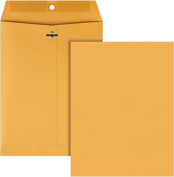 Quality Park 8-3/4 x 11-1/2 Clasp Envelopes, Clasp and Gummed Closures for Storing or Mailing, Extra Heavy-Duty 32 lb Kraft Paper, 100 per Box (QUA37787), Light Brown-DeskLoop Office