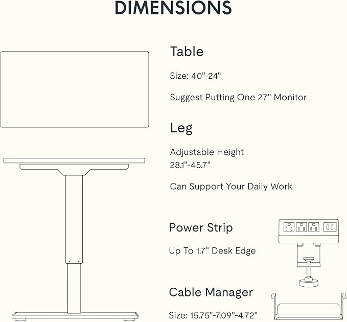 FLEXISPOT EN2 Whole-Piece Standing Desk with Clamp Power Strip, 40 x 24 Electric Stand Up Height Adjustable Desk with Cable Management (White Frame + 40" Black Desktop, 2 Packages)-DeskLoop Office
