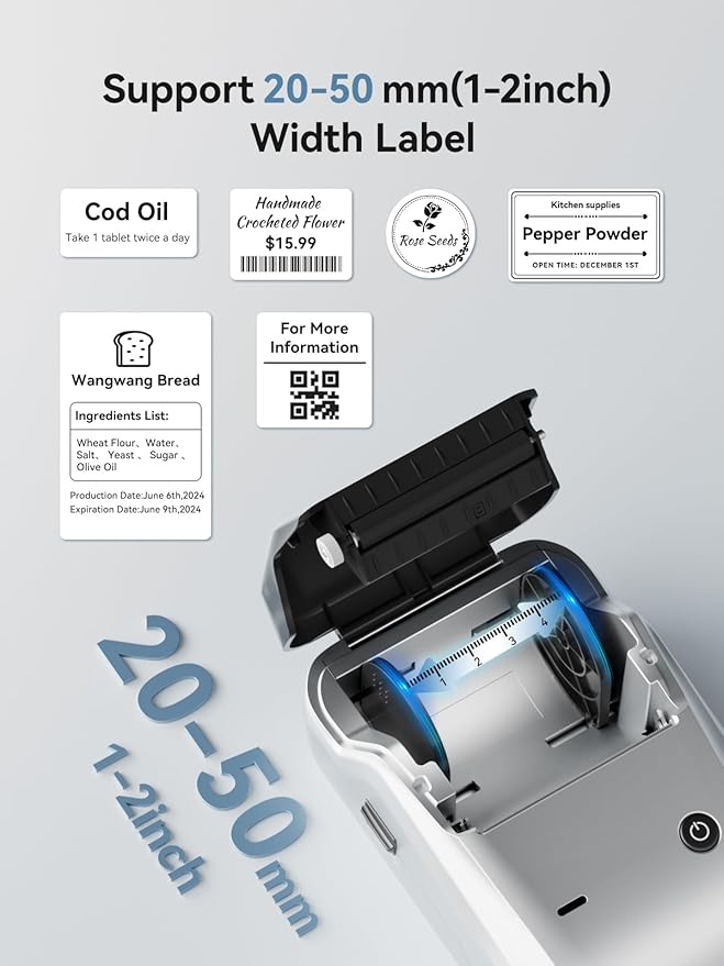NIIMBOT B1 Label Maker, Portable Bluetooth Thermal Label Printer with Large Waterproof Tape and Multiple Templates for Kitchen, Home, School, Small Business,2 Inch (Silver, 1 Printer+1 Roll Label)-DeskLoop Office