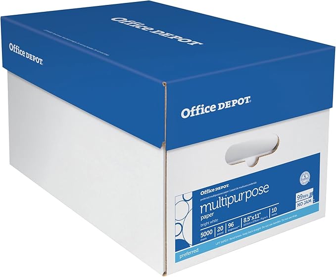 Office Depot Extra Bright Copy Paper, 8 1/2in. x 11in., 20 Lb., 90 Brightness, Case Of 10 Reams-DeskLoop Office