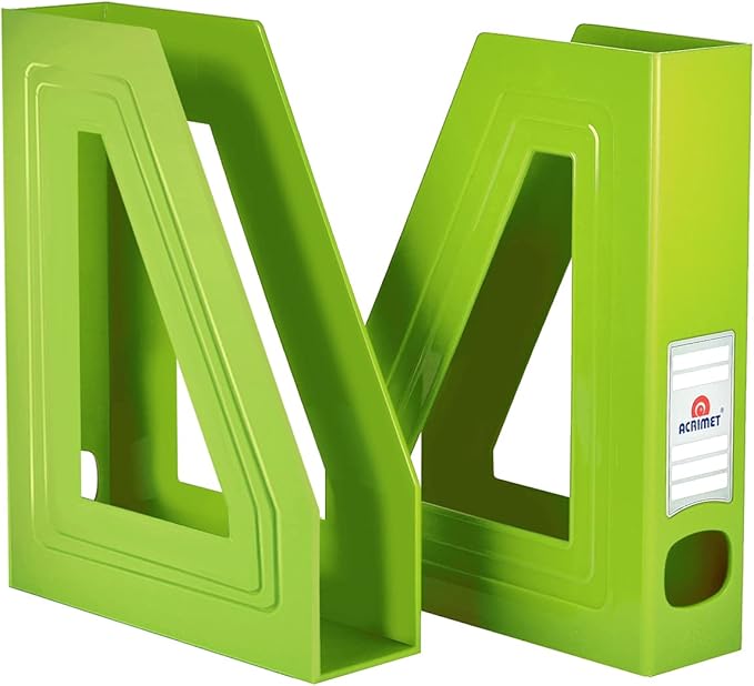 Acrimet Magazine File Holder, Durable Rack, Space-Saving Organizer (Plastic) (Green Citrus Color) (2 Pack)-DeskLoop Office