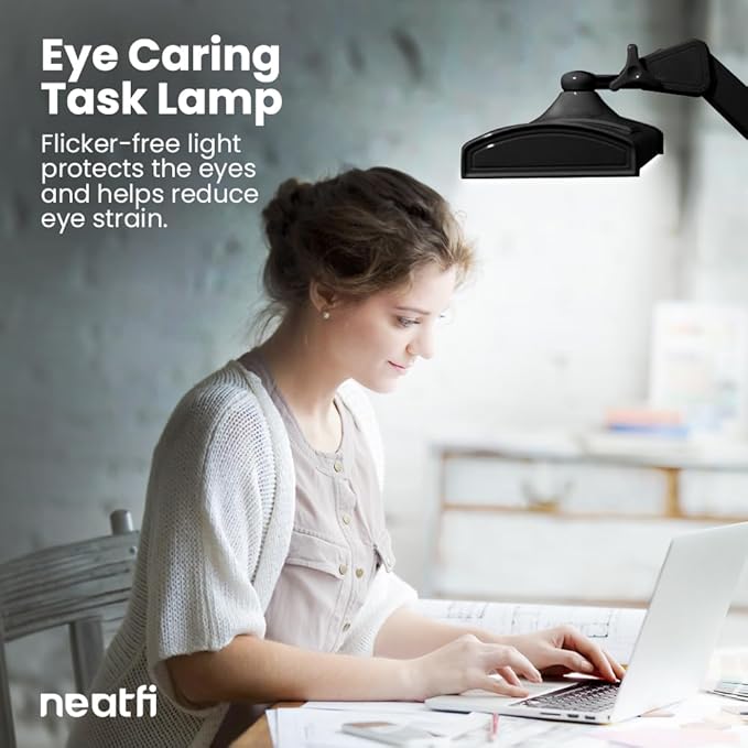 Neatfi Ultra 3,500 Lumen LED Desk Lamp, 45W, 26-Inch Wide Metal Shade, 270 SMD LEDs (Non-CCT with Clamp, Black)-DeskLoop Office