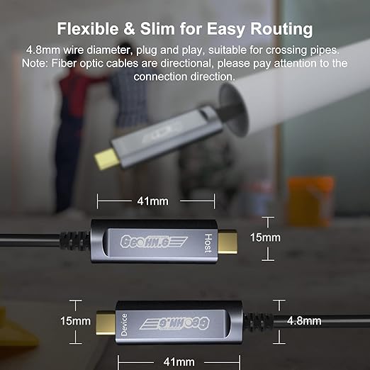 USB C to C Fiber Optic Extension Cable 20M/65FT, USB 3.2 10Gbps Long Distance Active Optical USB C GEN2 Cable for VR/AR, Quest2, Webcam, Camera, Mini PC and More - Grey-DeskLoop Office