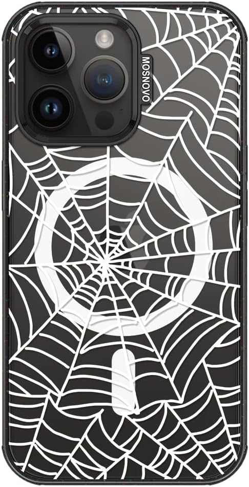 MOSNOVO Magnetic Case for iPhone 14 Pro Max, 10ft Military-Grade Protection, Compatible with Magsafe, Shockproof Phone Case for iPhone 14 Pro Max - Spider Web - Clear Black-DeskLoop Office