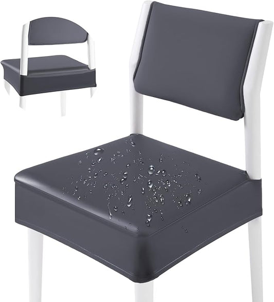 CWK Waterproof PU Leather Dining Chair Covers Set of 6 - Stretchable Chair Seat Slipcovers, Removable & Washable Protector for Dining Room,Home,Office,Wedding,Rear Covers (PU-Grey)-DeskLoop Office