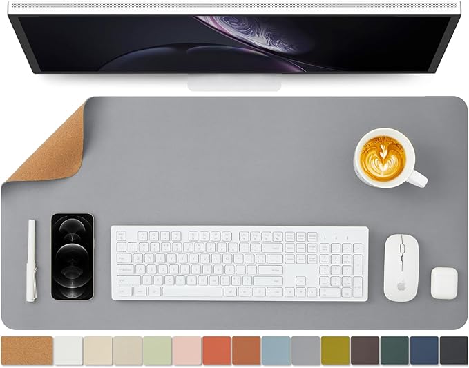 Cork Desk Mat - Dual-Sided Desk Pad for Office and Home - Desk Organization and Accessories - Ideal for Large Mouse Pad and Desk Mats on Top of Desks(Gray,80cmx 40cm)-DeskLoop Office