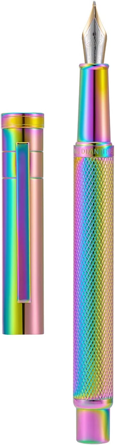 Hongdian Rainbow Forest Fountain Pen Blade Nib Classic Design Calligraphy Pen with Converter and Metal Pen Case Set-DeskLoop Office