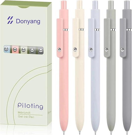 Donyang Gel Pens, 5pcs 0.5mm Cute Black Ink Fine Point Pens With Smooth Writing, Quick Dry Pens For Journaling, Teacher Work Desk Accessories Office School Supplies for Men Women Student (Morandi)-DeskLoop Office